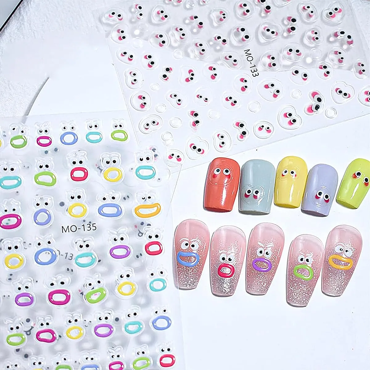 3 Sheets Cute Nail Stickers Nail Stickers Kawaii Anime 5d Nail Decals Cute Big Mouth Cartoon Small Nail Stickers for Nail Art DIY Nail Decorations for Women and Girls Nail Accessories