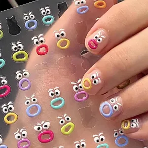 3 Sheets Cute Nail Stickers Nail Stickers Kawaii Anime 5d Nail Decals Cute Big Mouth Cartoon Small Nail Stickers for Nail Art DIY Nail Decorations for Women and Girls Nail Accessories
