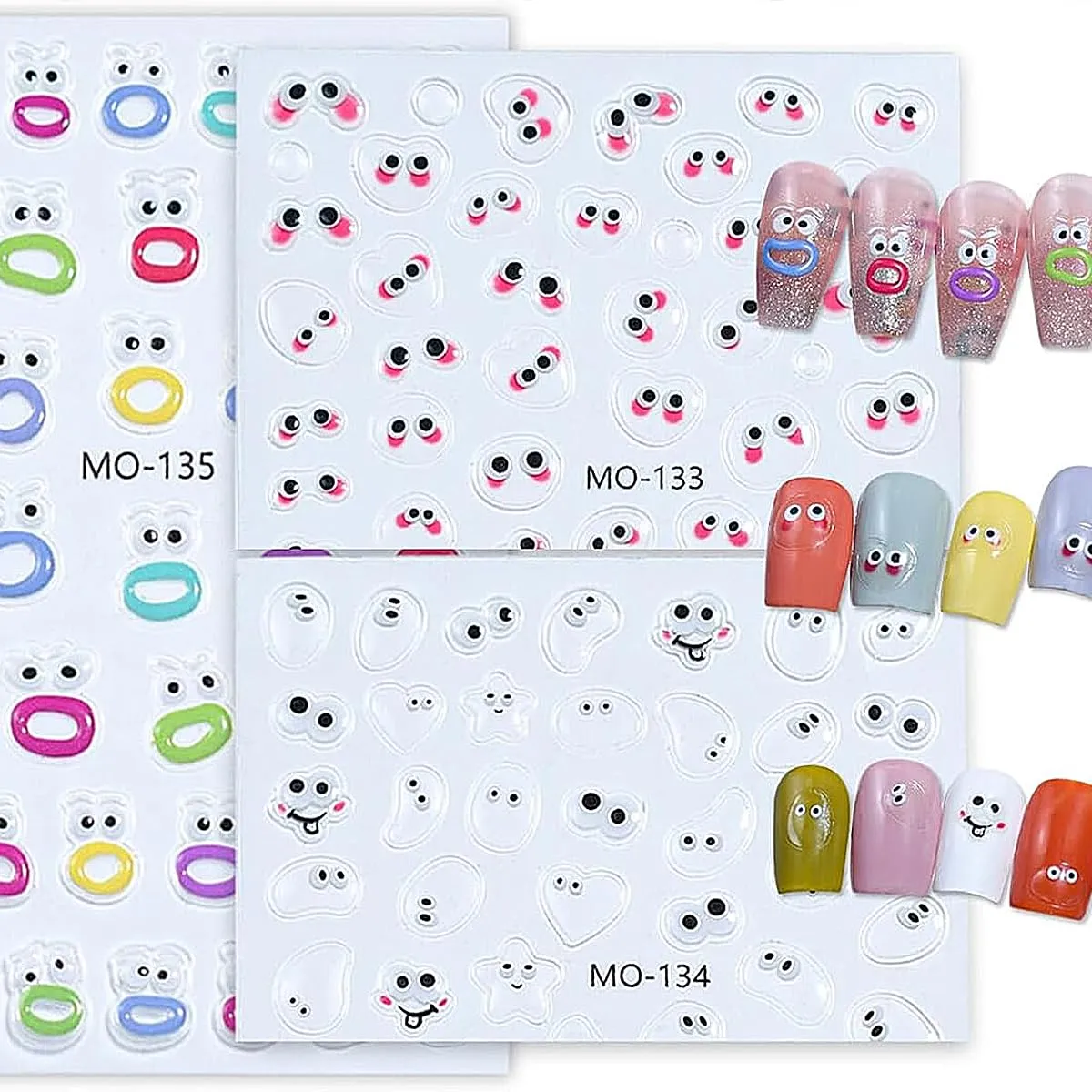3 Sheets Cute Nail Stickers Nail Stickers Kawaii Anime 5d Nail Decals Cute Big Mouth Cartoon Small Nail Stickers for Nail Art DIY Nail Decorations for Women and Girls Nail Accessories