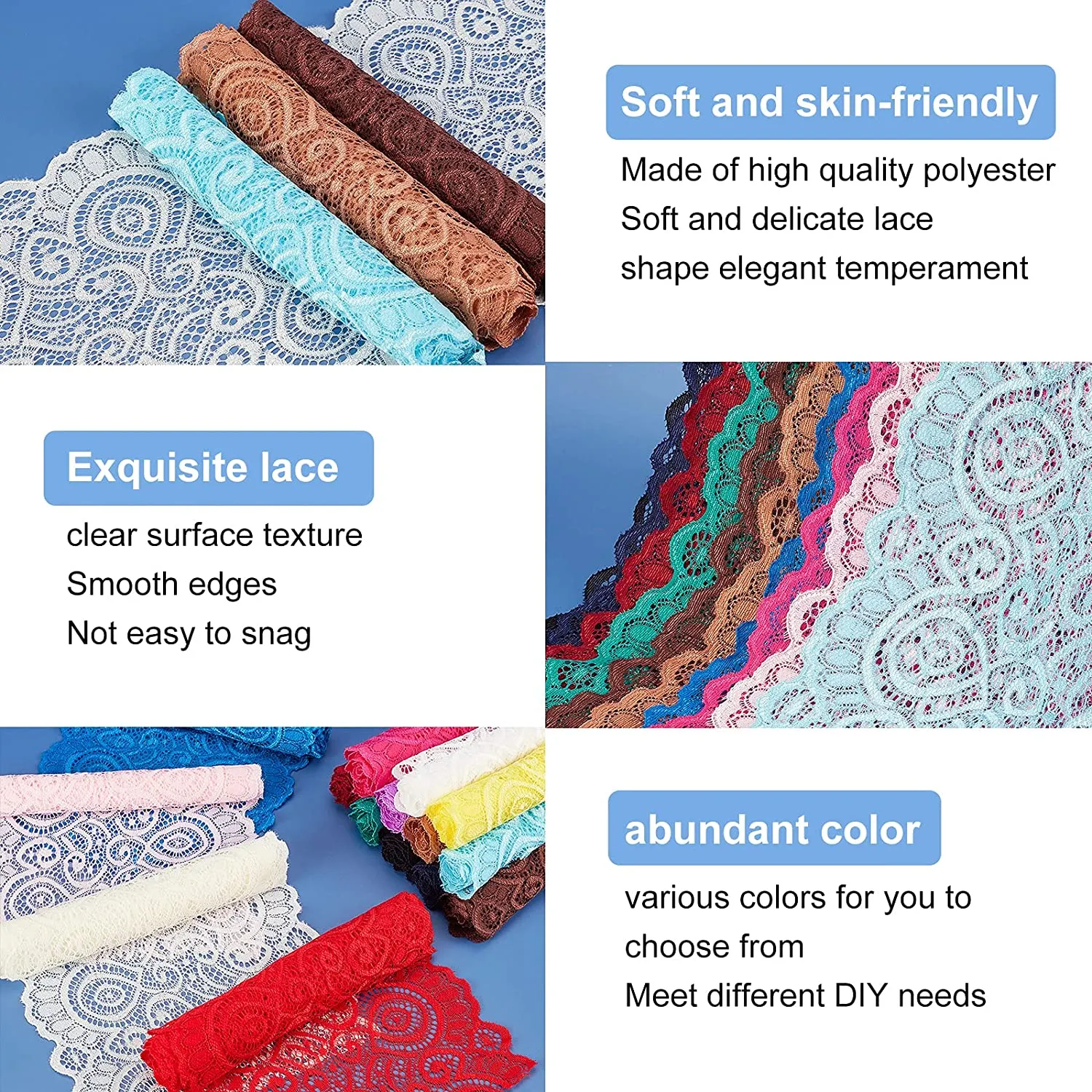 35 Yards 6.8 Wide Fabric Lace Ribbon Elastic Lace Trim for Headbands Garters Wedding Bouquet Making - 15 Colors, 1 Yard Per Color