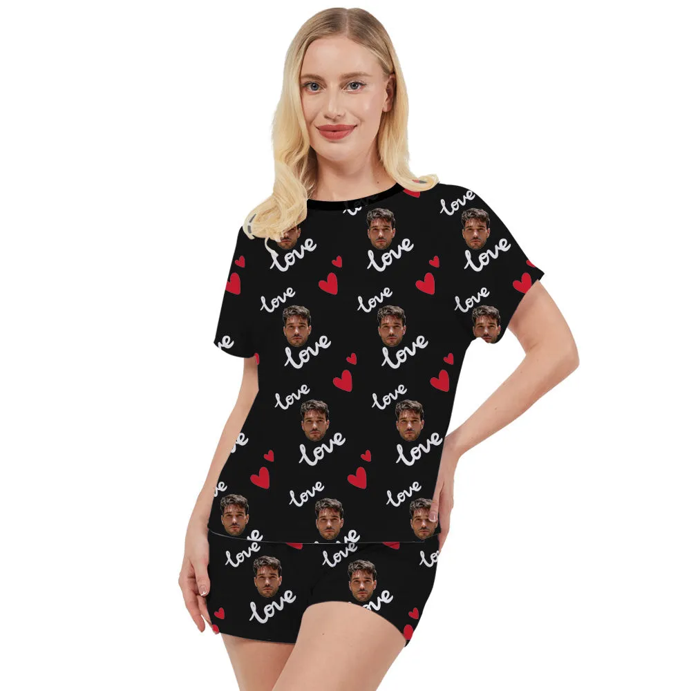 4FunGift® Custom Women's Pajamas T-Shirt & Shorts Set Heart Love Gift