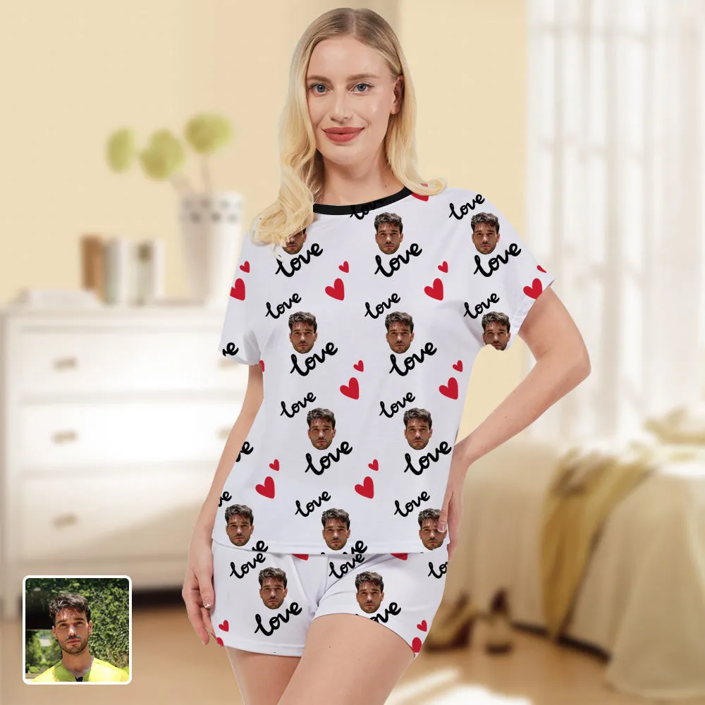 4FunGift® Custom Women's Pajamas T-Shirt & Shorts Set Heart Love Gift