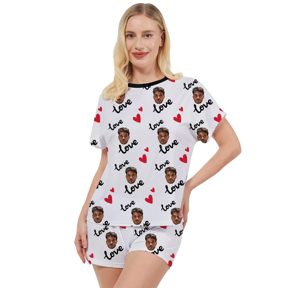 4FunGift® Custom Women's Pajamas T-Shirt & Shorts Set Heart Love Gift