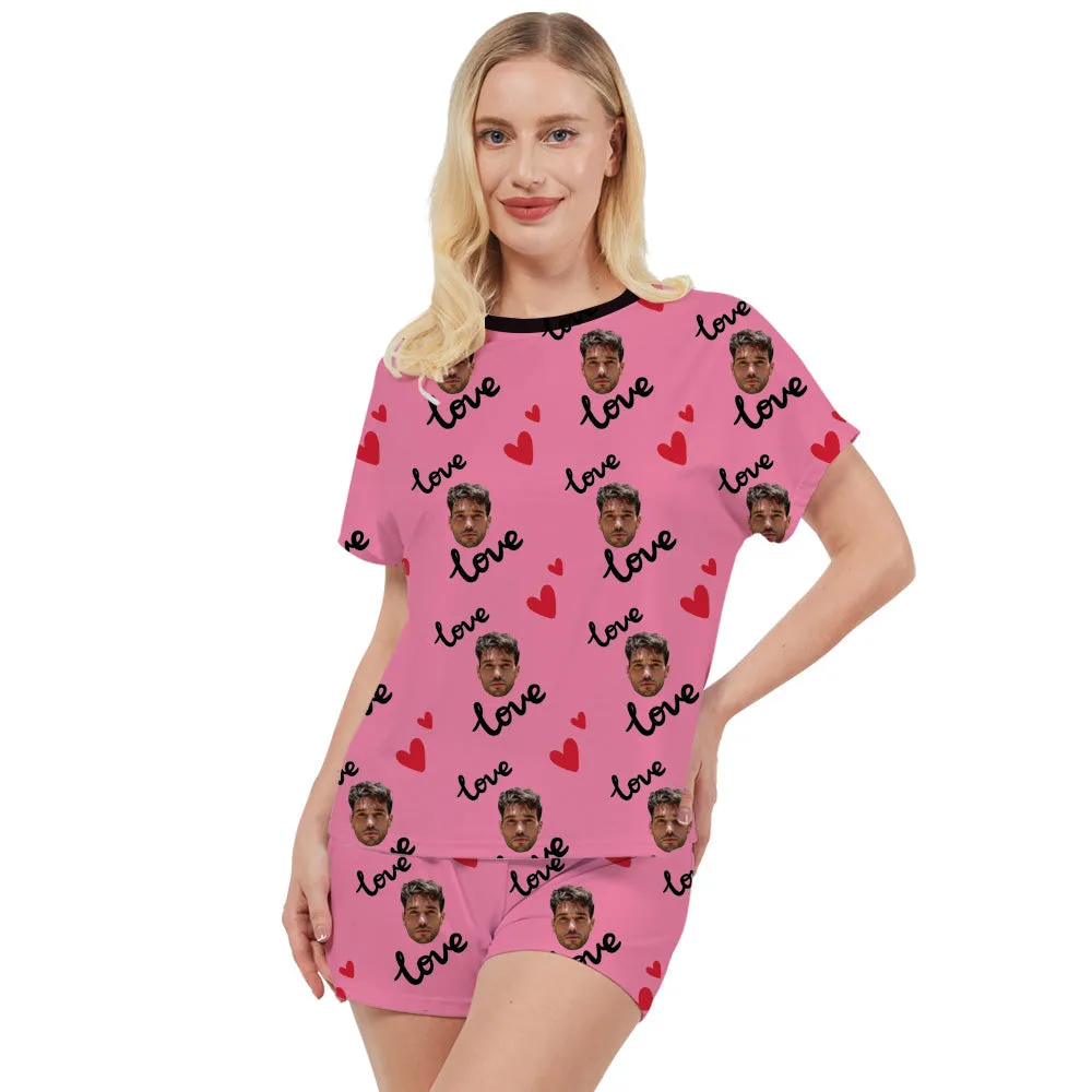 4FunGift® Custom Women's Pajamas T-Shirt & Shorts Set Heart Love Gift
