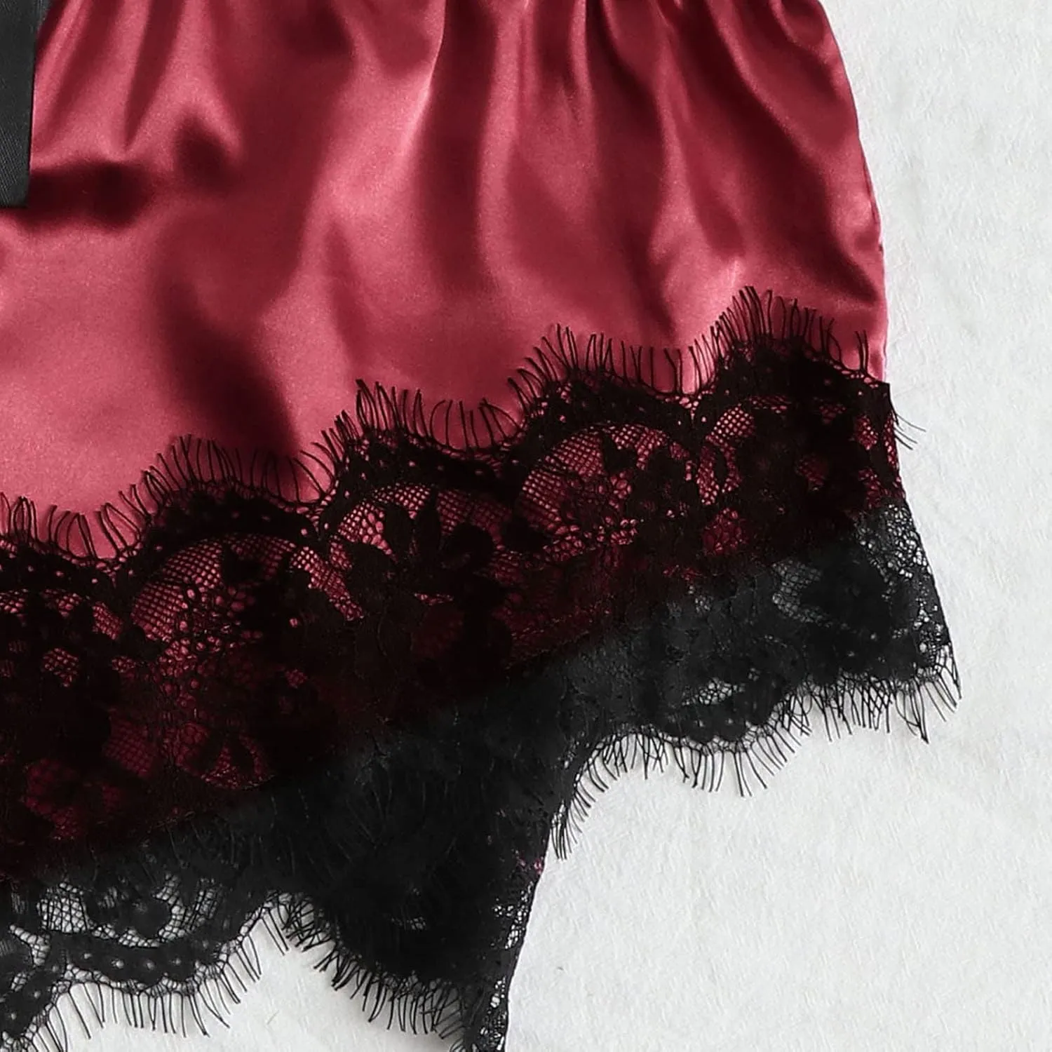 4PCS Silk Pajamas for Women Set Sexy Floral Lace Trim Babydoll Lingerie and Shorts Soft Loungewear Set with Robe