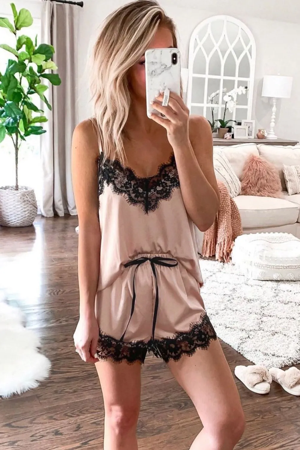 5-Piece Lace Trimmed Satin Sleepwear Set