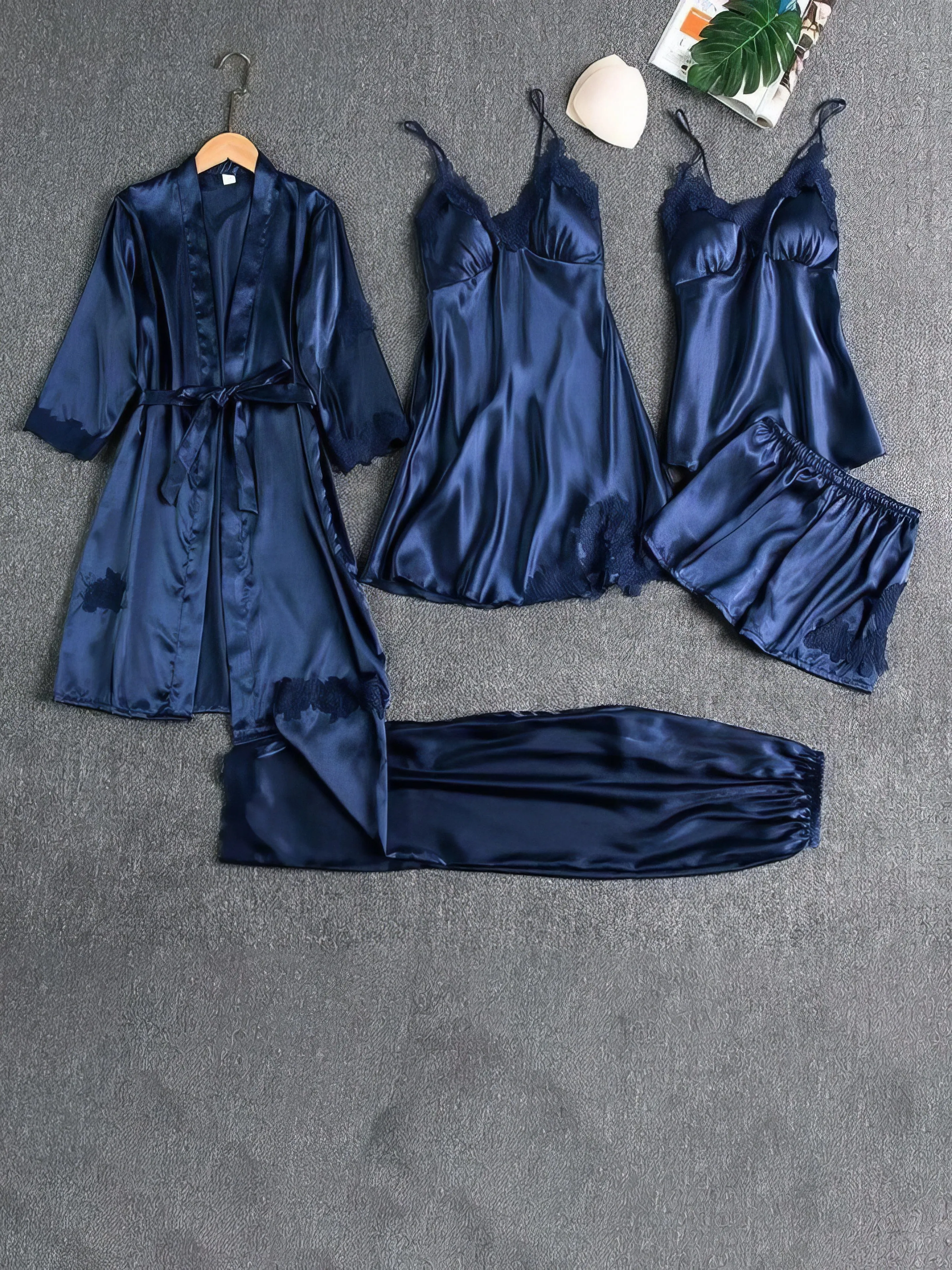 5-Piece Lace Trimmed Satin Sleepwear Set