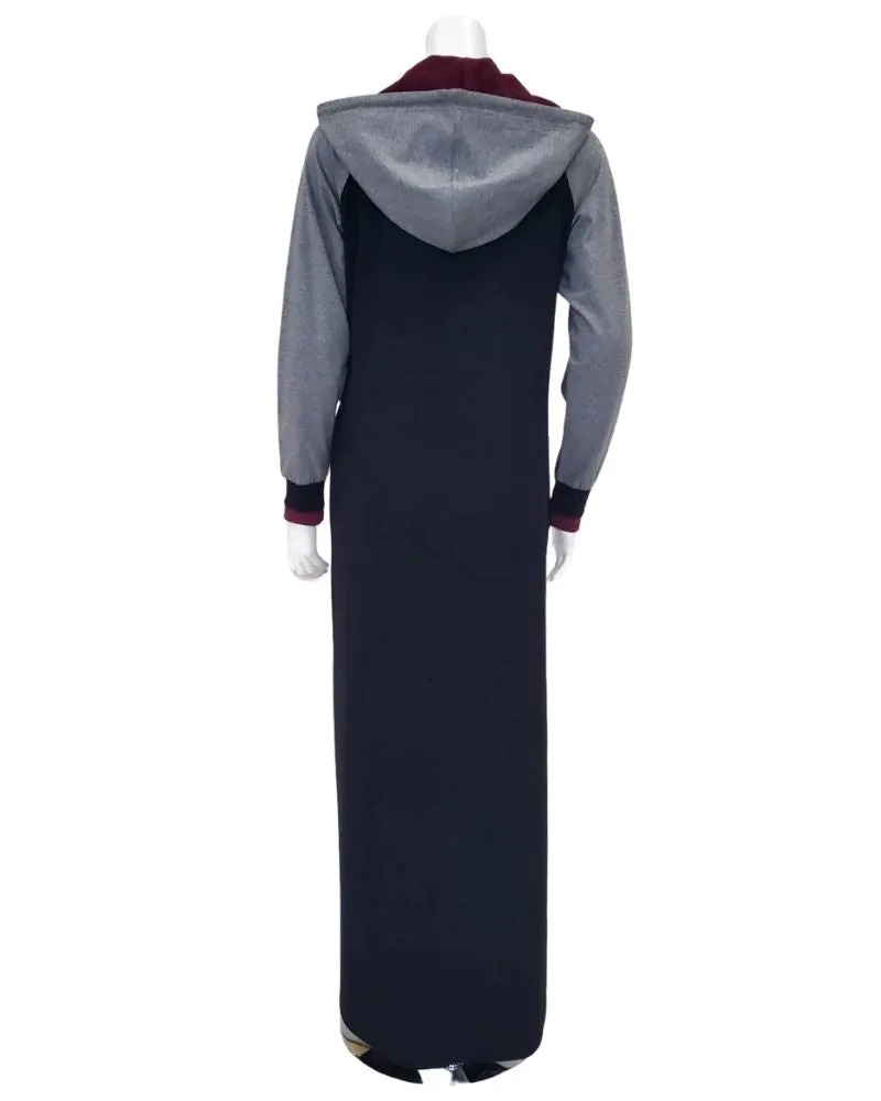 ABN904 Black, Grey & Wine Jersey Zip Front Hooded Morning Robe
