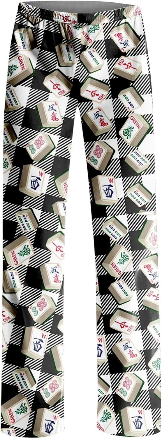 ADHOWBEW Mah Jong Pajama Pants for Women Men Funny Classic Game Relaxed Fit Cute Comfy Family Sleepwear