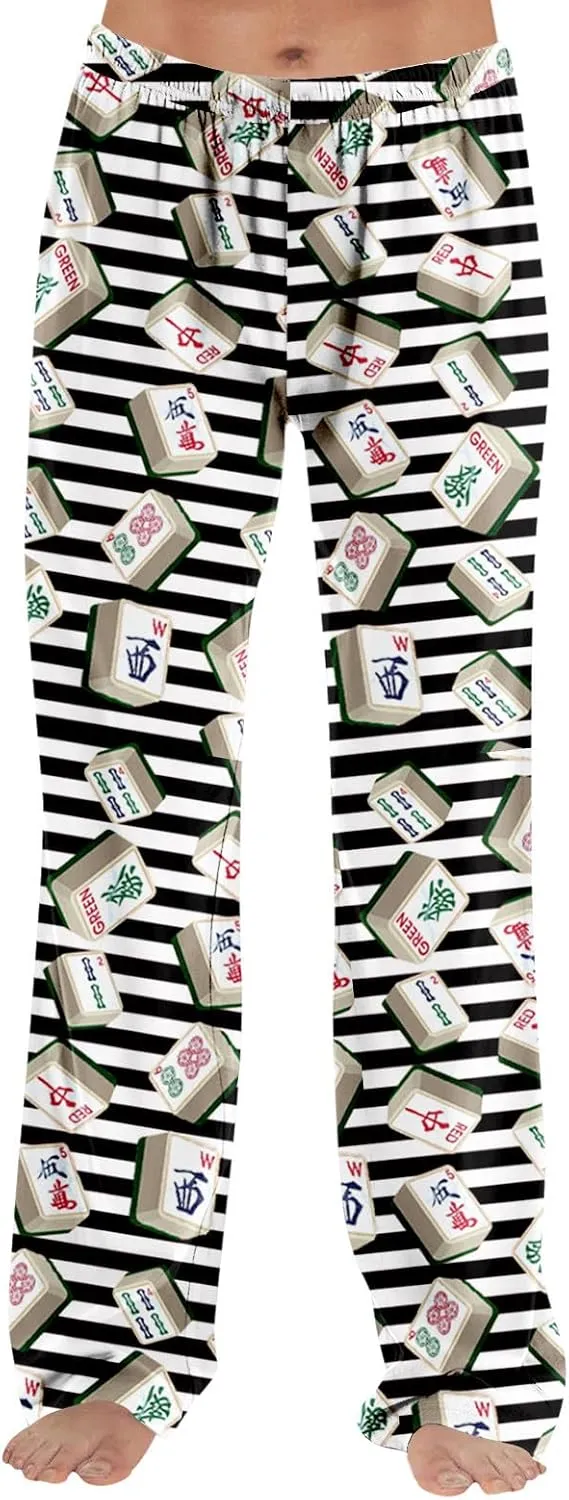 ADHOWBEW Mah Jong Pajama Pants for Women Men Funny Classic Game Relaxed Fit Cute Comfy Family Sleepwear