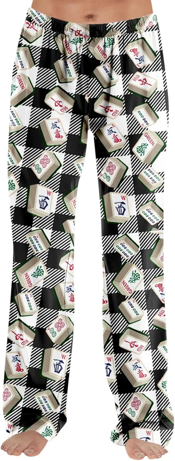 ADHOWBEW Mah Jong Pajama Pants for Women Men Funny Classic Game Relaxed Fit Cute Comfy Family Sleepwear