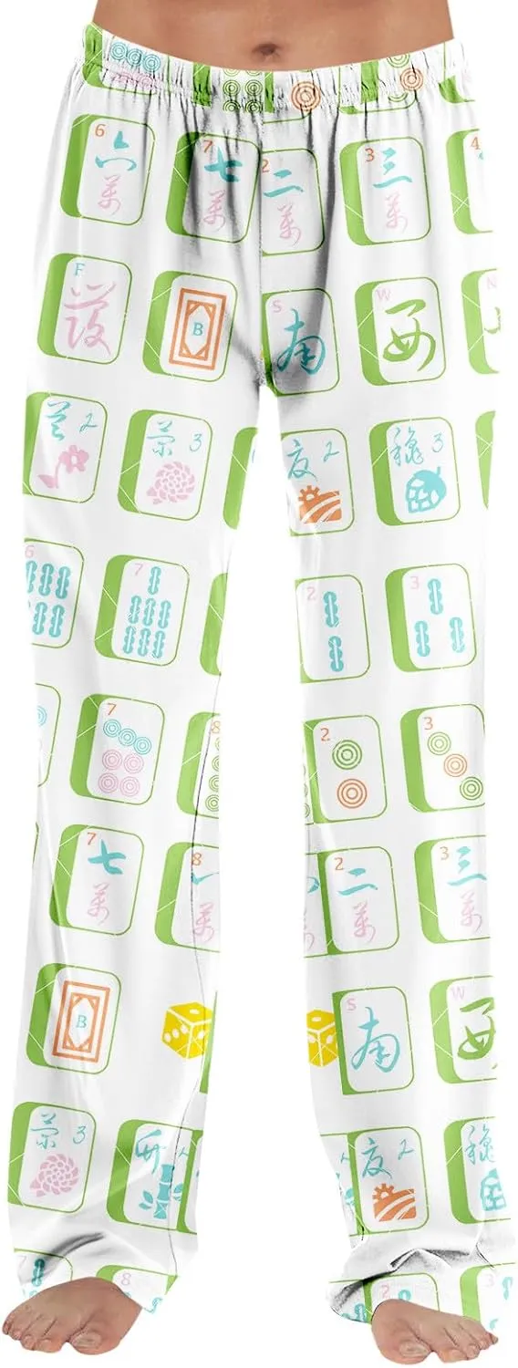 ADHOWBEW Mah Jong Pajama Pants for Women Men Funny Classic Game Relaxed Fit Cute Comfy Family Sleepwear
