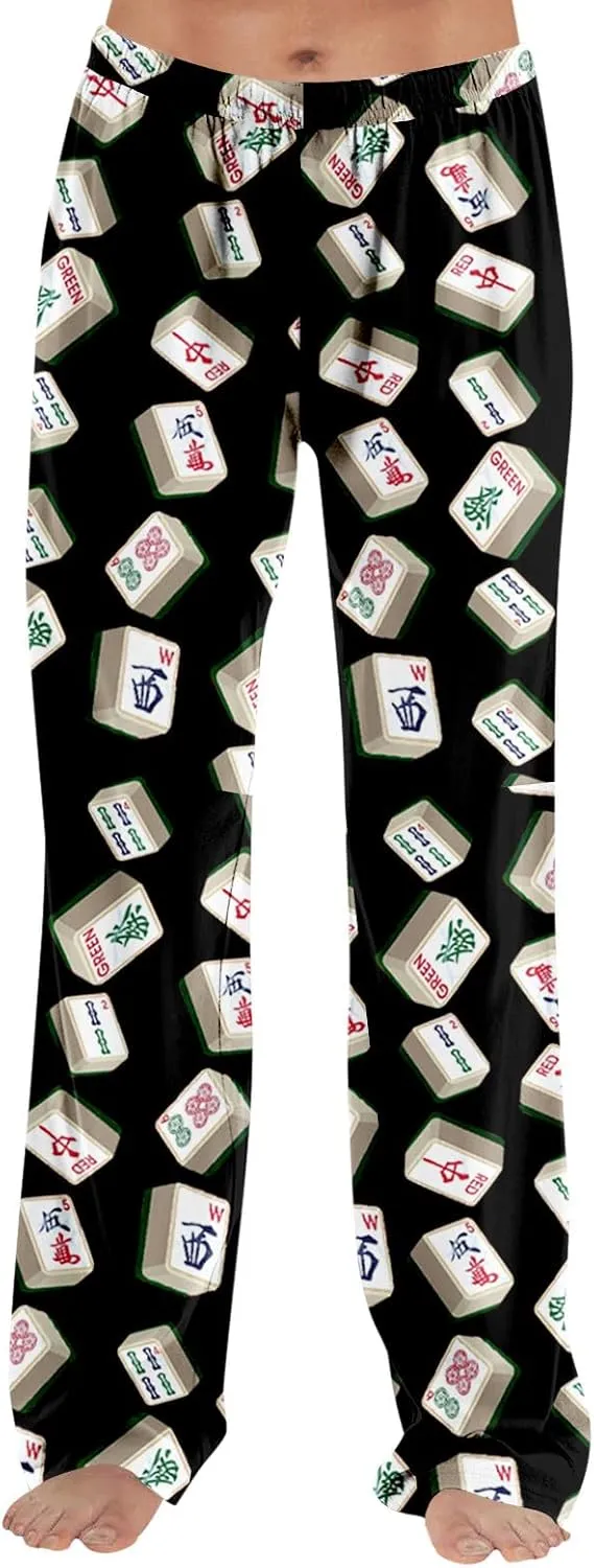 ADHOWBEW Mah Jong Pajama Pants for Women Men Funny Classic Game Relaxed Fit Cute Comfy Family Sleepwear
