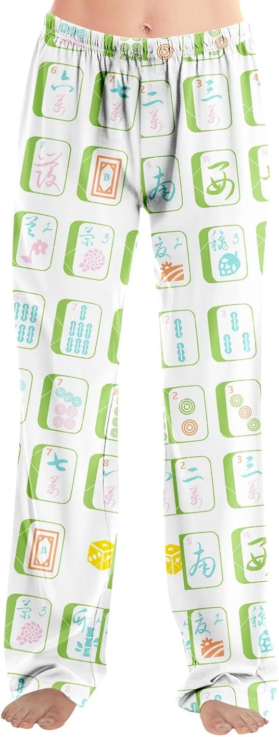 ADHOWBEW Mah Jong Pajama Pants for Women Men Funny Classic Game Relaxed Fit Cute Comfy Family Sleepwear