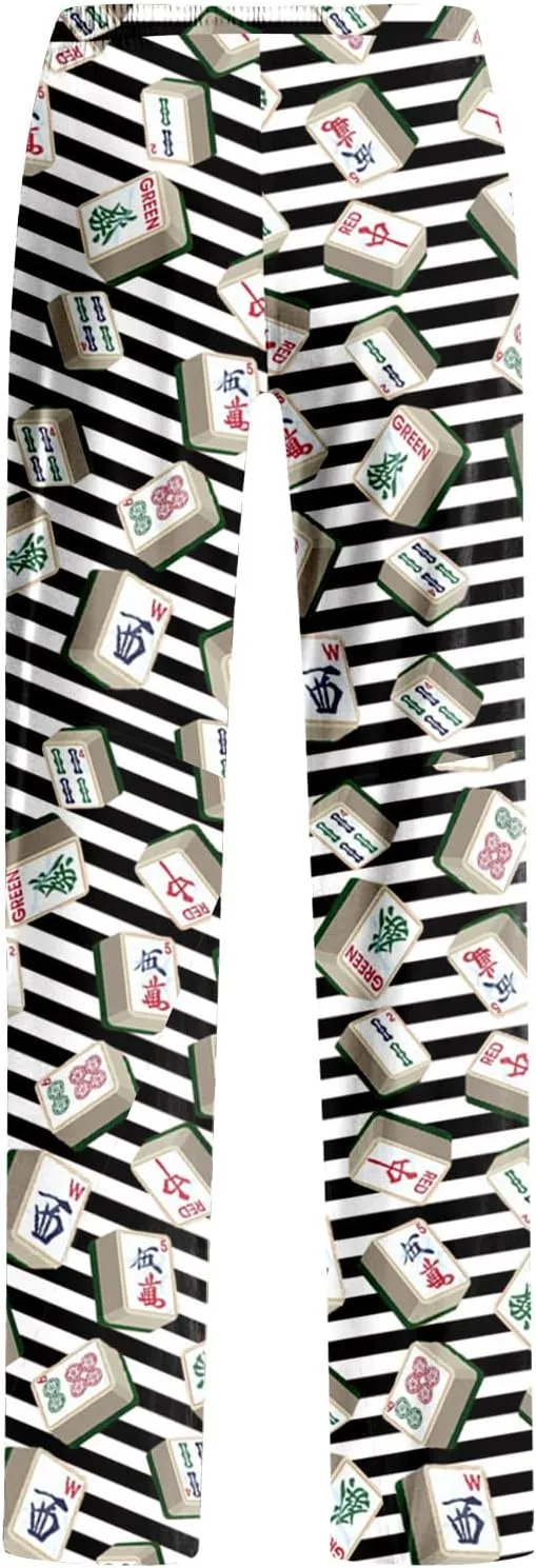 ADHOWBEW Mah Jong Pajama Pants for Women Men Funny Classic Game Relaxed Fit Cute Comfy Family Sleepwear