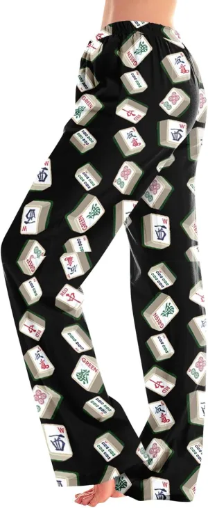 ADHOWBEW Mah Jong Pajama Pants for Women Men Funny Classic Game Relaxed Fit Cute Comfy Family Sleepwear