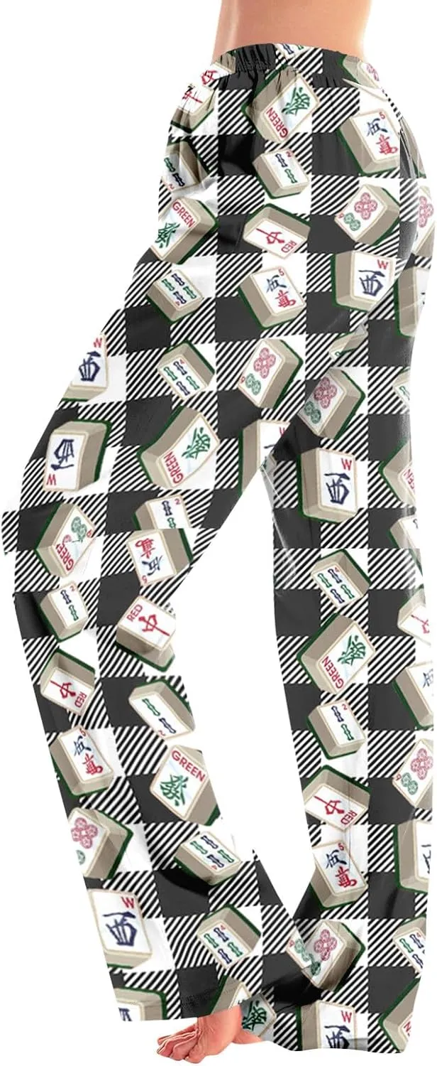 ADHOWBEW Mah Jong Pajama Pants for Women Men Funny Classic Game Relaxed Fit Cute Comfy Family Sleepwear