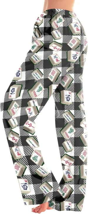 ADHOWBEW Mah Jong Pajama Pants for Women Men Funny Classic Game Relaxed Fit Cute Comfy Family Sleepwear