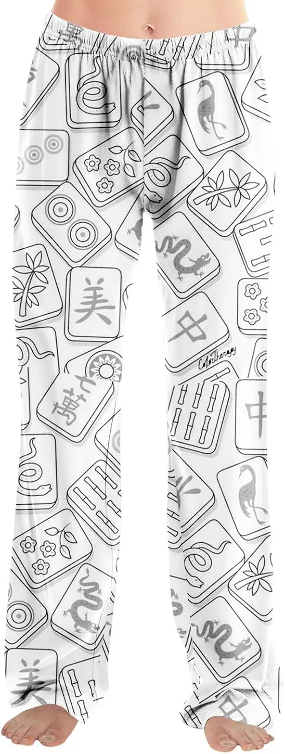 ADHOWBEW Mah Jong Pajama Pants for Women Men Funny Classic Game Relaxed Fit Cute Comfy Family Sleepwear