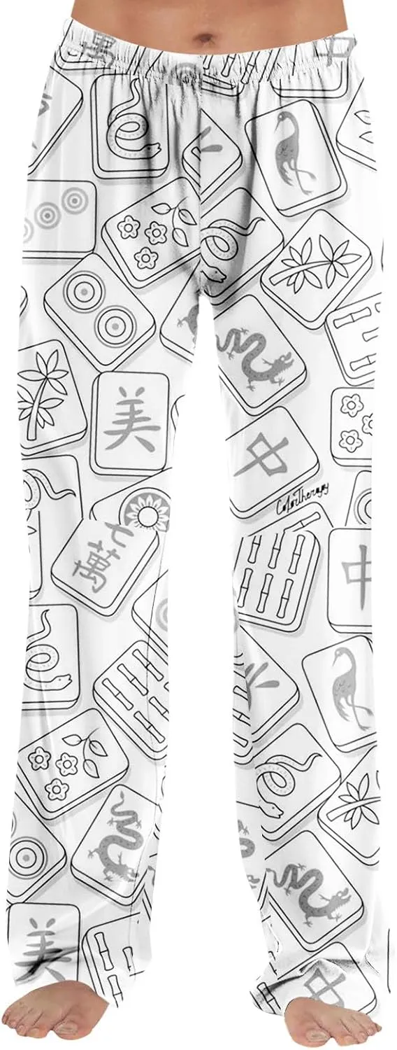 ADHOWBEW Mah Jong Pajama Pants for Women Men Funny Classic Game Relaxed Fit Cute Comfy Family Sleepwear