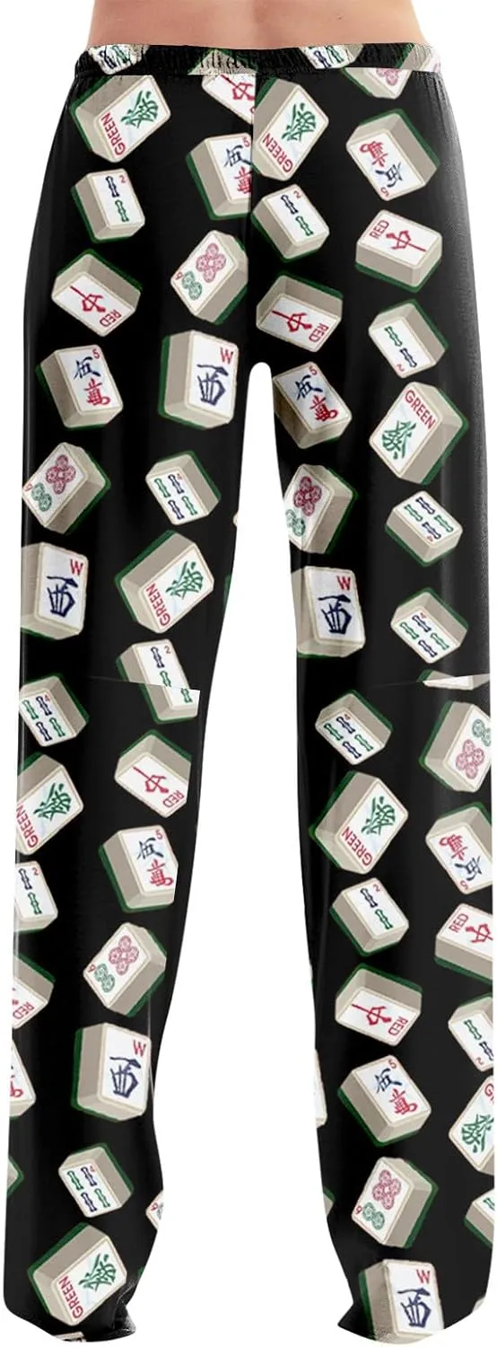 ADHOWBEW Mah Jong Pajama Pants for Women Men Funny Classic Game Relaxed Fit Cute Comfy Family Sleepwear