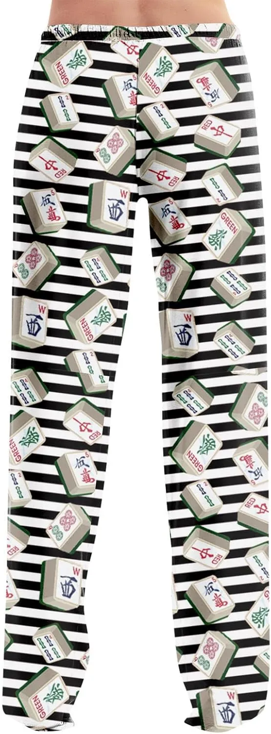 ADHOWBEW Mah Jong Pajama Pants for Women Men Funny Classic Game Relaxed Fit Cute Comfy Family Sleepwear