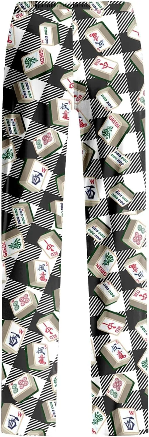 ADHOWBEW Mah Jong Pajama Pants for Women Men Funny Classic Game Relaxed Fit Cute Comfy Family Sleepwear