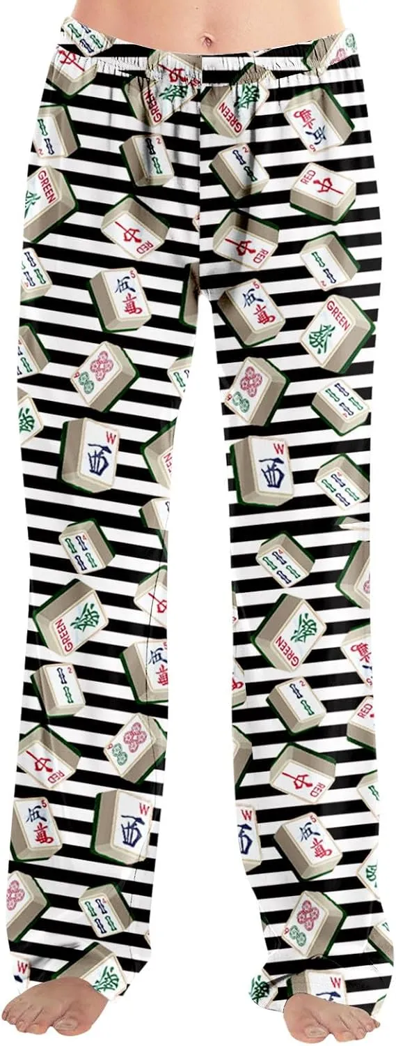 ADHOWBEW Mah Jong Pajama Pants for Women Men Funny Classic Game Relaxed Fit Cute Comfy Family Sleepwear