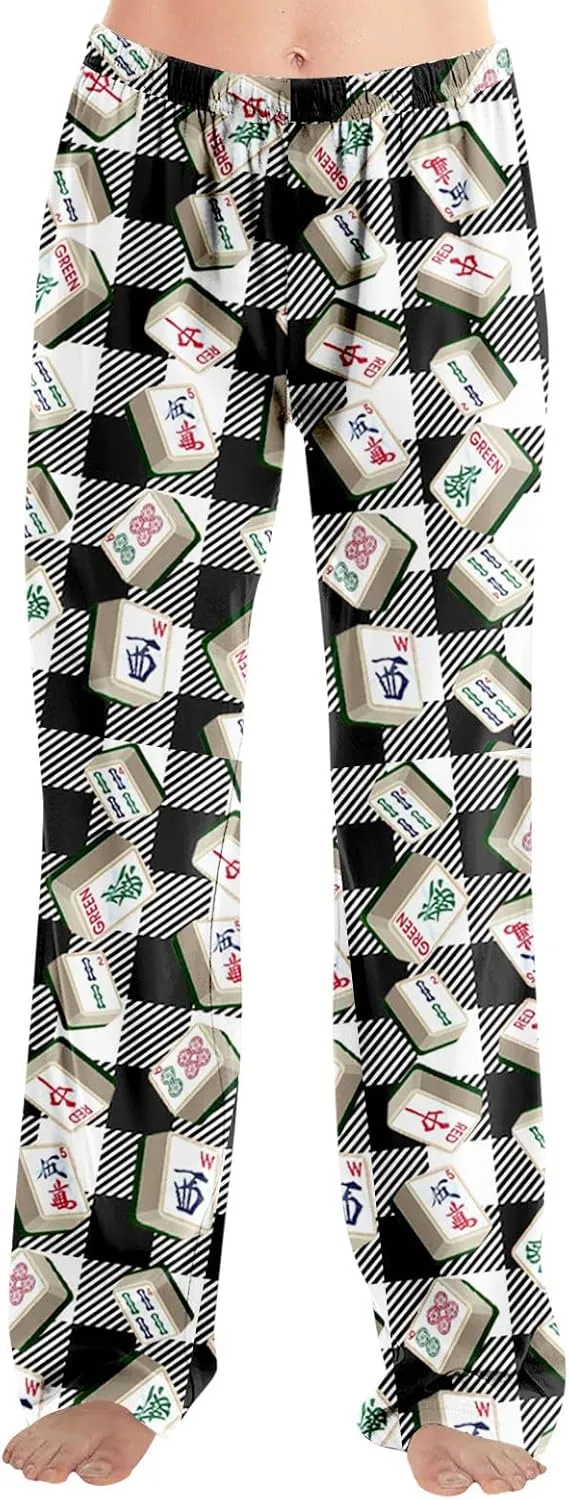 ADHOWBEW Mah Jong Pajama Pants for Women Men Funny Classic Game Relaxed Fit Cute Comfy Family Sleepwear