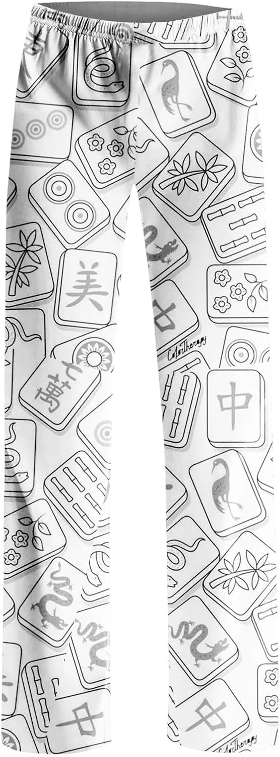 ADHOWBEW Mah Jong Pajama Pants for Women Men Funny Classic Game Relaxed Fit Cute Comfy Family Sleepwear