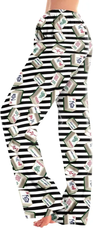 ADHOWBEW Mah Jong Pajama Pants for Women Men Funny Classic Game Relaxed Fit Cute Comfy Family Sleepwear