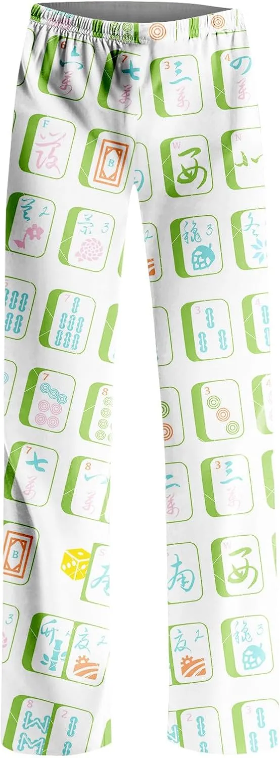 ADHOWBEW Mah Jong Pajama Pants for Women Men Funny Classic Game Relaxed Fit Cute Comfy Family Sleepwear