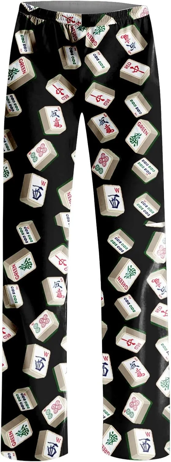 ADHOWBEW Mah Jong Pajama Pants for Women Men Funny Classic Game Relaxed Fit Cute Comfy Family Sleepwear
