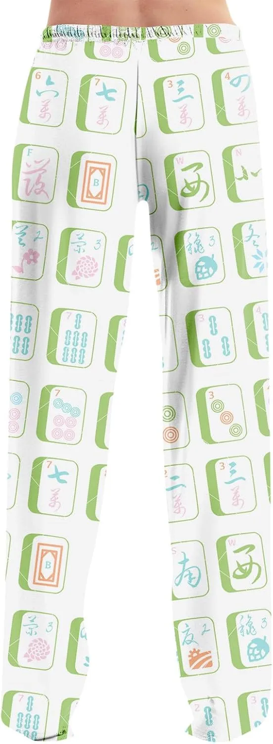 ADHOWBEW Mah Jong Pajama Pants for Women Men Funny Classic Game Relaxed Fit Cute Comfy Family Sleepwear