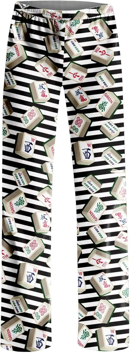 ADHOWBEW Mah Jong Pajama Pants for Women Men Funny Classic Game Relaxed Fit Cute Comfy Family Sleepwear