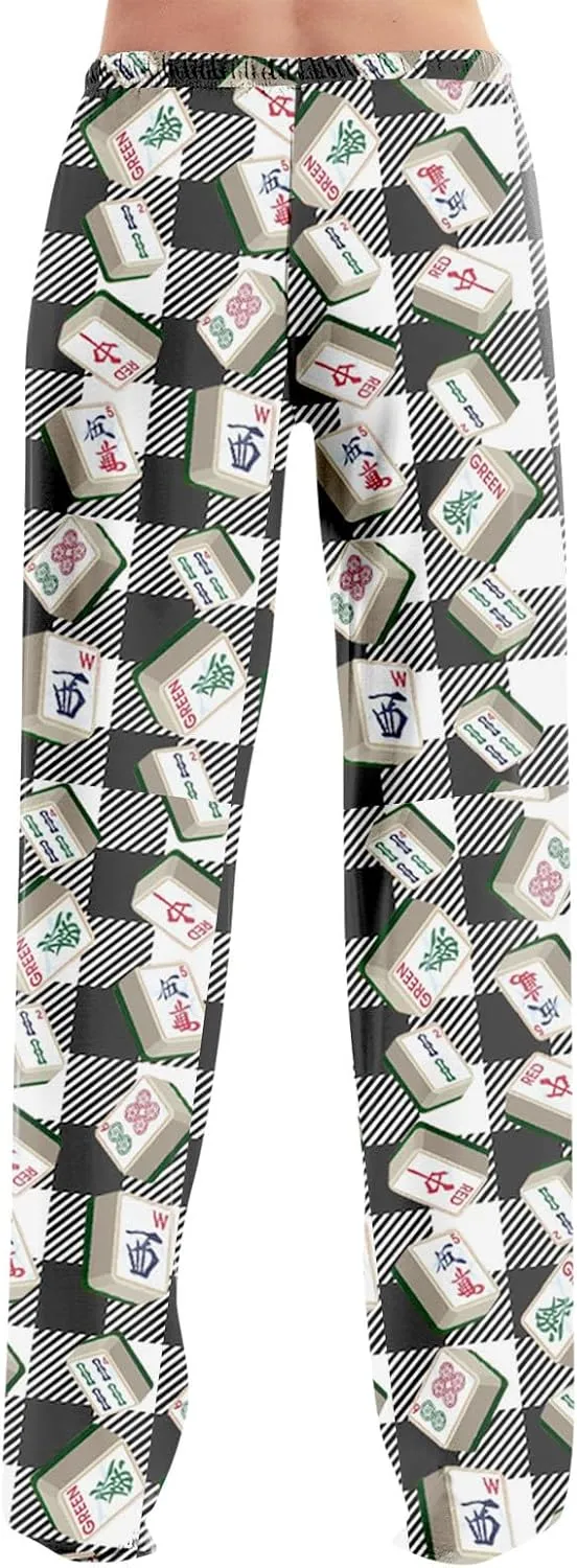 ADHOWBEW Mah Jong Pajama Pants for Women Men Funny Classic Game Relaxed Fit Cute Comfy Family Sleepwear