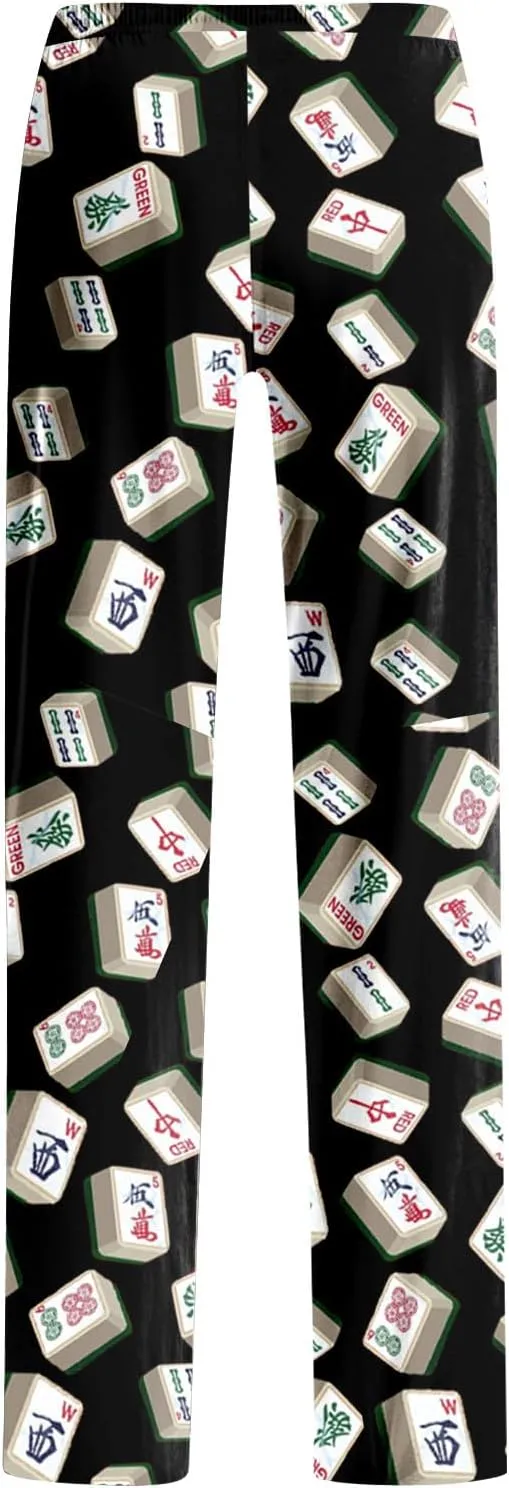 ADHOWBEW Mah Jong Pajama Pants for Women Men Funny Classic Game Relaxed Fit Cute Comfy Family Sleepwear