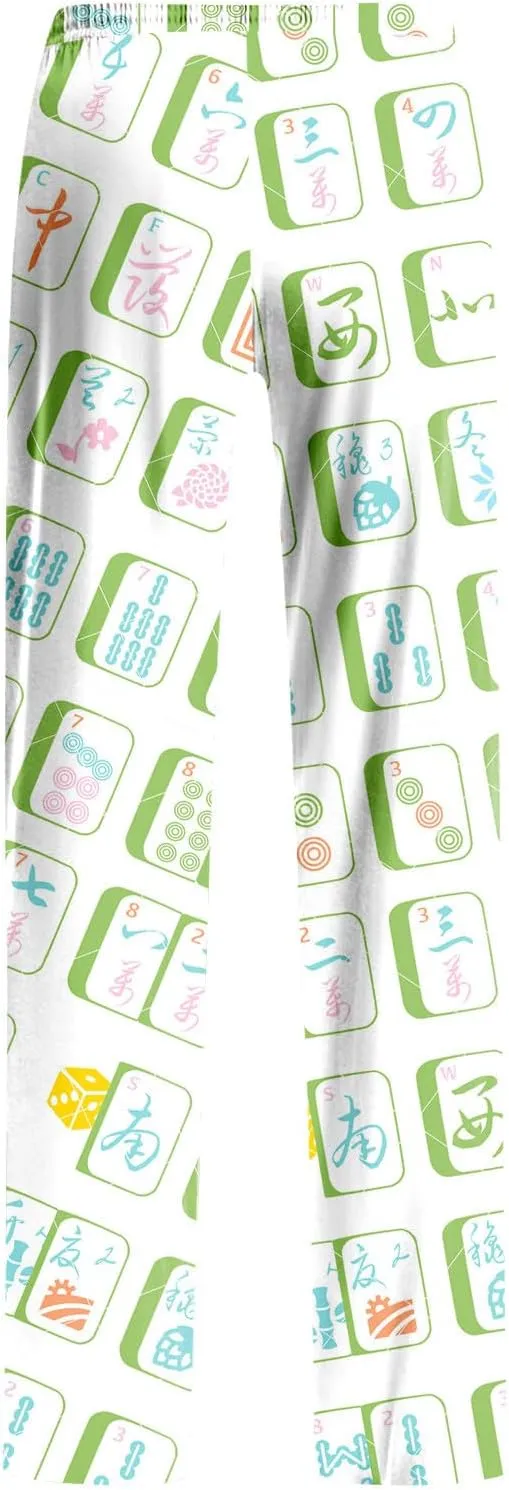 ADHOWBEW Mah Jong Pajama Pants for Women Men Funny Classic Game Relaxed Fit Cute Comfy Family Sleepwear