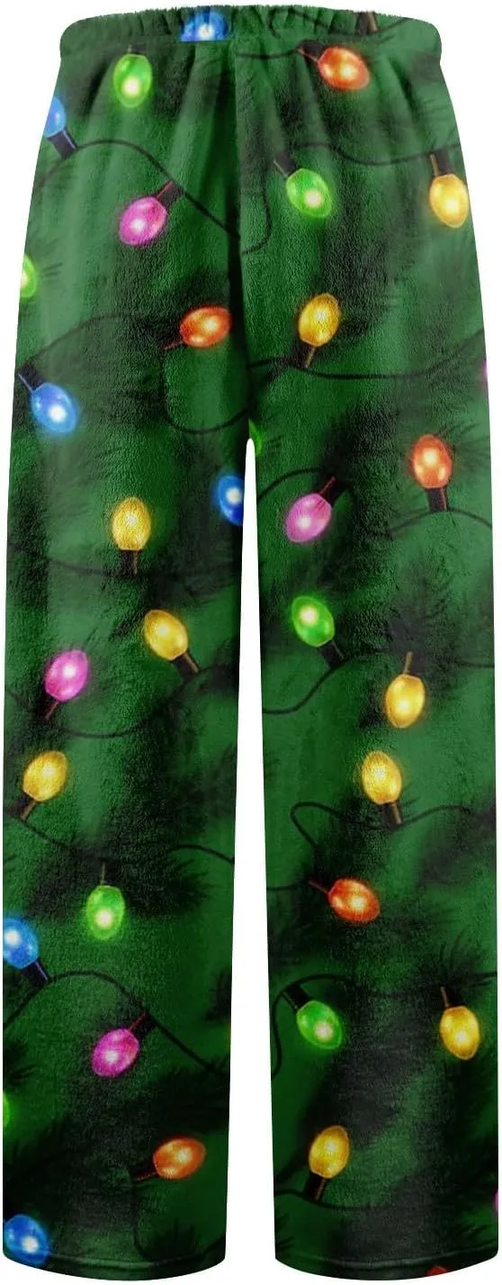 ADHOWBEW Winter Pajamas for Women 2024 Christmas Flannel Pjs Wide Leg Bottoms Casual Fuzzy Pants