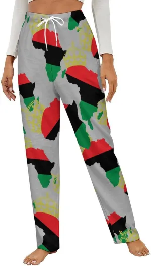 African American Pride Women's Flannel Pajama Pants Fleece Lounge Sleep Bottoms PJ