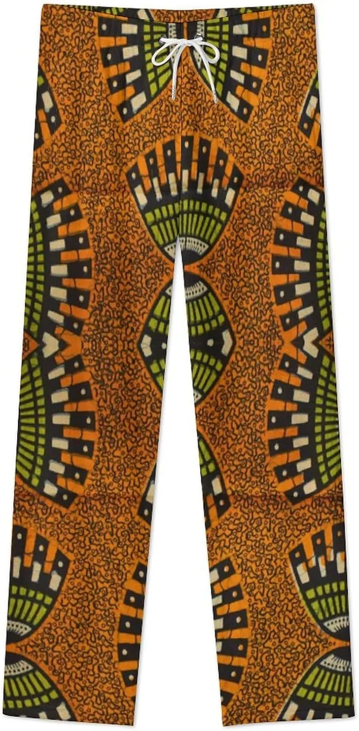 African Ankara Pattern Women's Flannel Pajama Pants Fleece Lounge Sleep Bottoms PJ