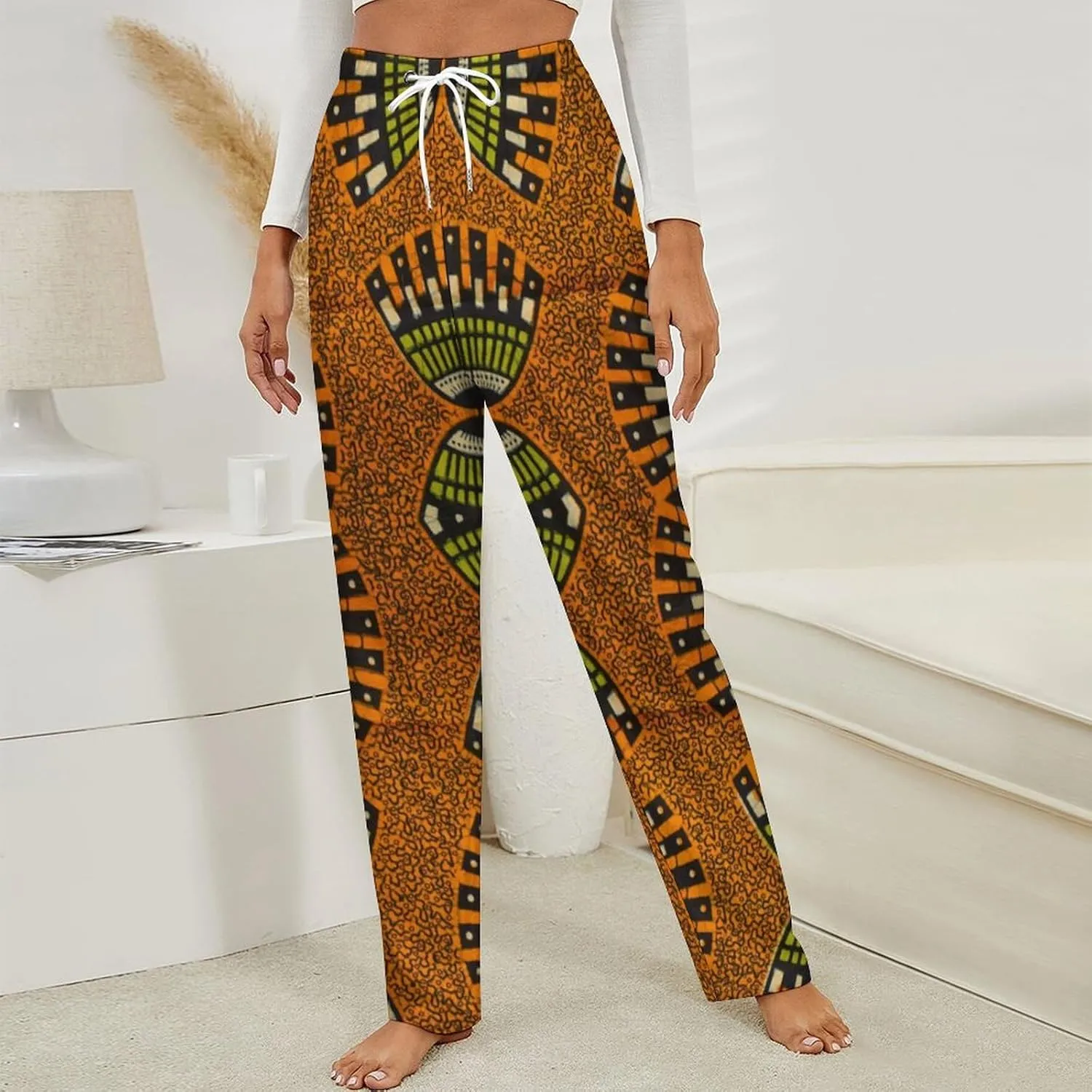 African Ankara Pattern Women's Flannel Pajama Pants Fleece Lounge Sleep Bottoms PJ