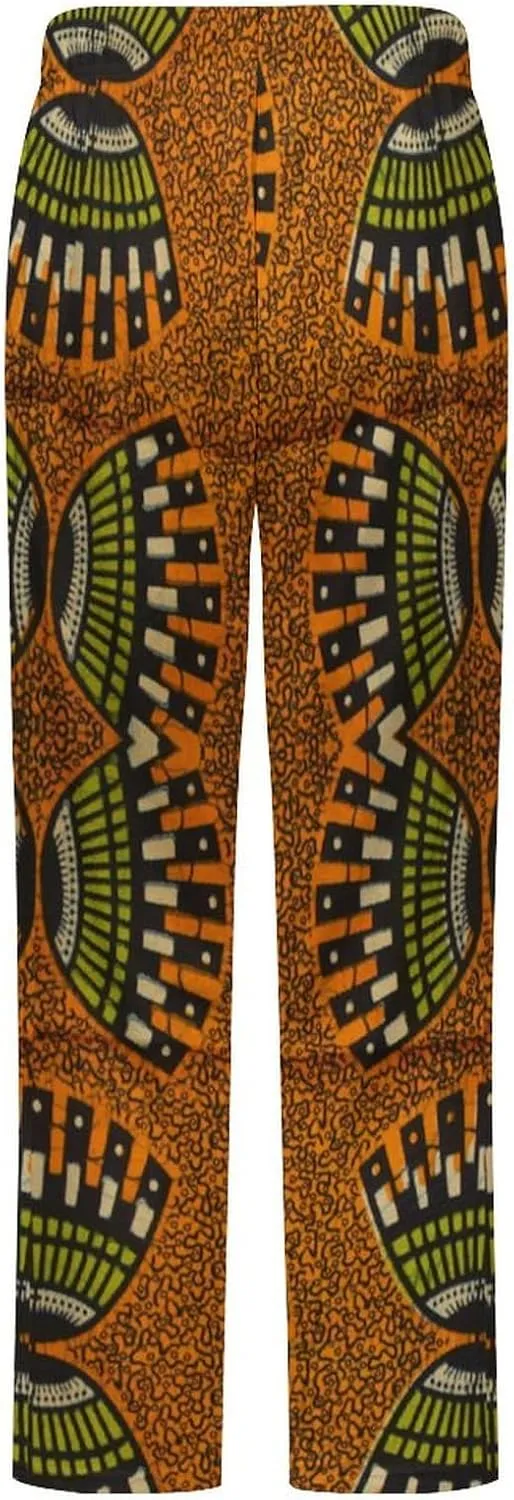 African Ankara Pattern Women's Flannel Pajama Pants Fleece Lounge Sleep Bottoms PJ