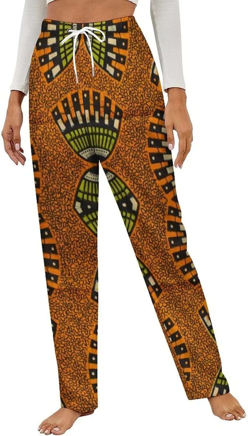 African Ankara Pattern Women's Flannel Pajama Pants Fleece Lounge Sleep Bottoms PJ