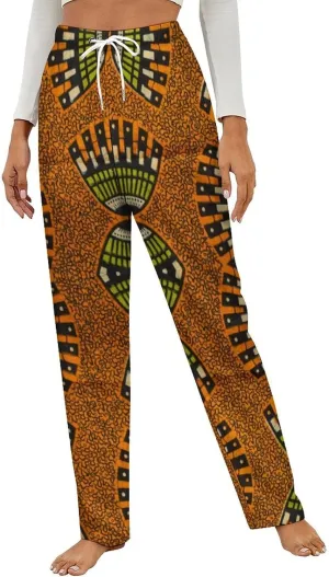 African Ankara Pattern Women's Flannel Pajama Pants Fleece Lounge Sleep Bottoms PJ