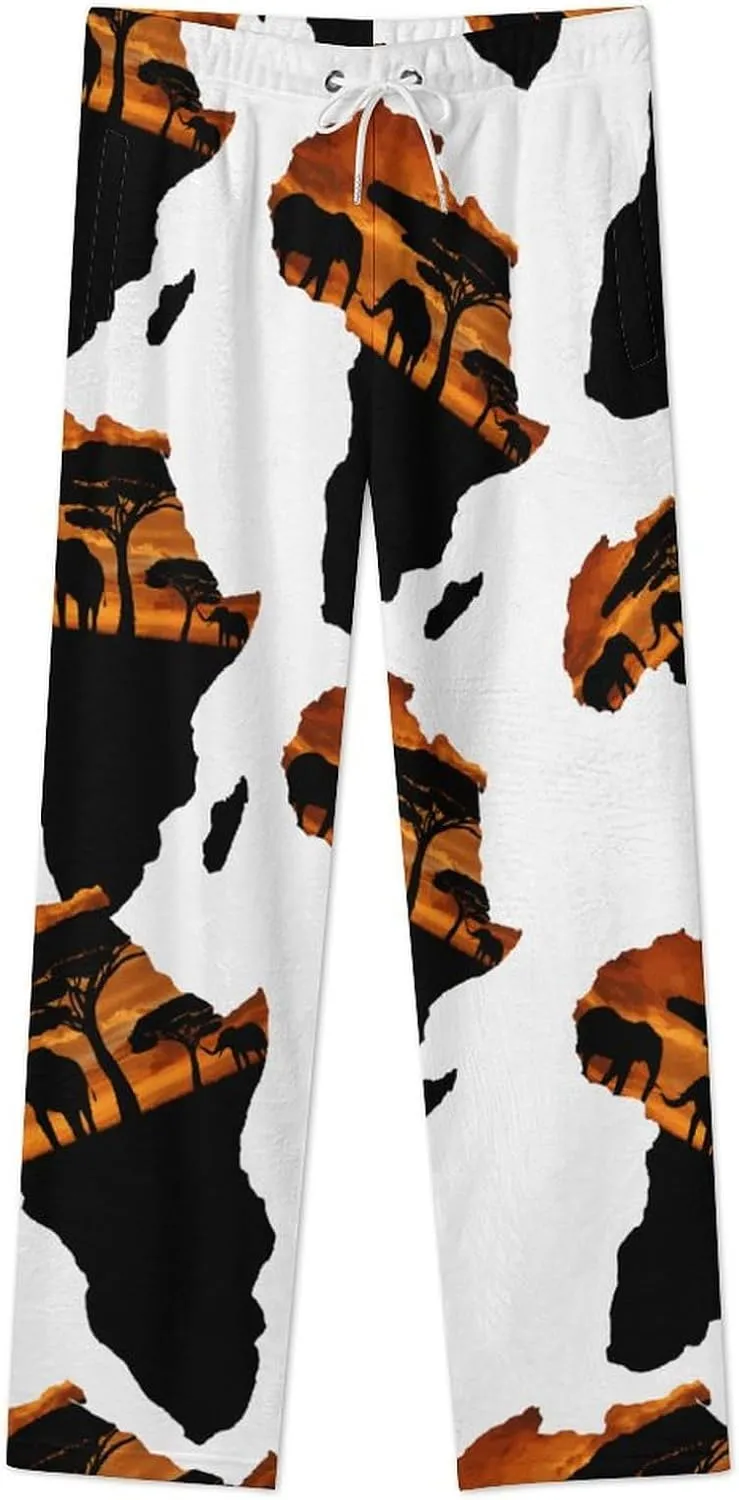AFRICAN SAFARI MAP Women's Flannel Pajama Pants Fleece Lounge Sleep Bottoms PJ