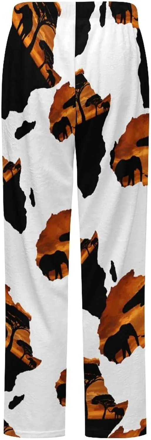 AFRICAN SAFARI MAP Women's Flannel Pajama Pants Fleece Lounge Sleep Bottoms PJ