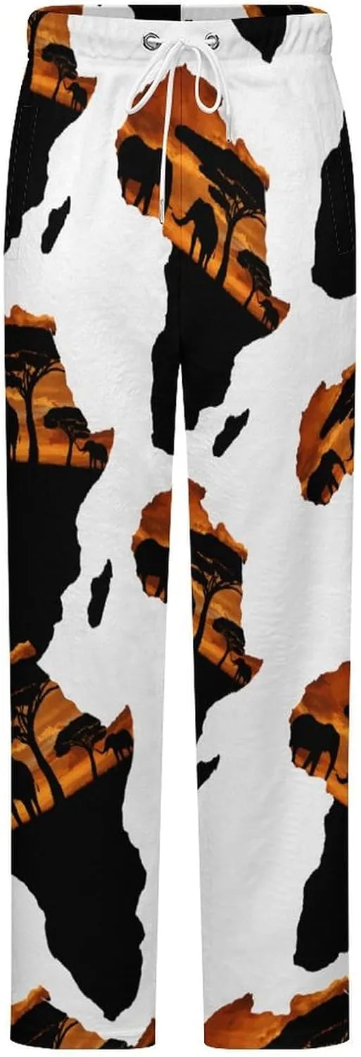 AFRICAN SAFARI MAP Women's Flannel Pajama Pants Fleece Lounge Sleep Bottoms PJ