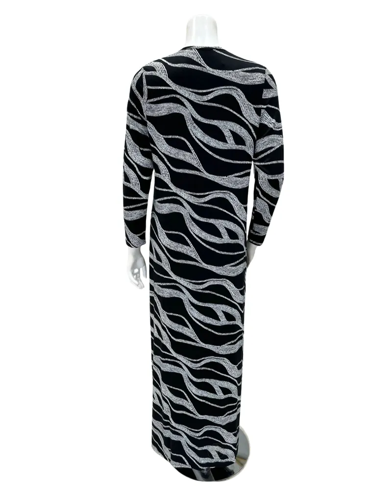 AK842 Black/White Wave Print Button Down Modal Nightgown