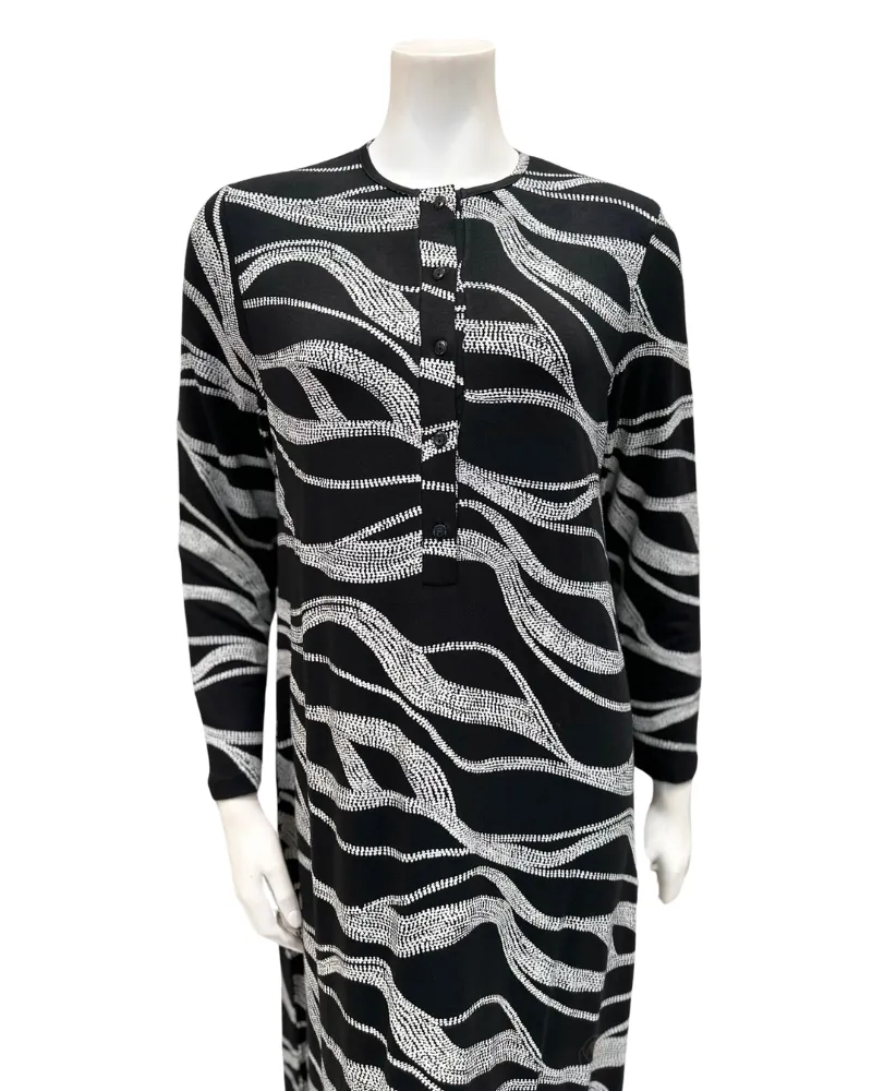 AK842 Black/White Wave Print Button Down Modal Nightgown